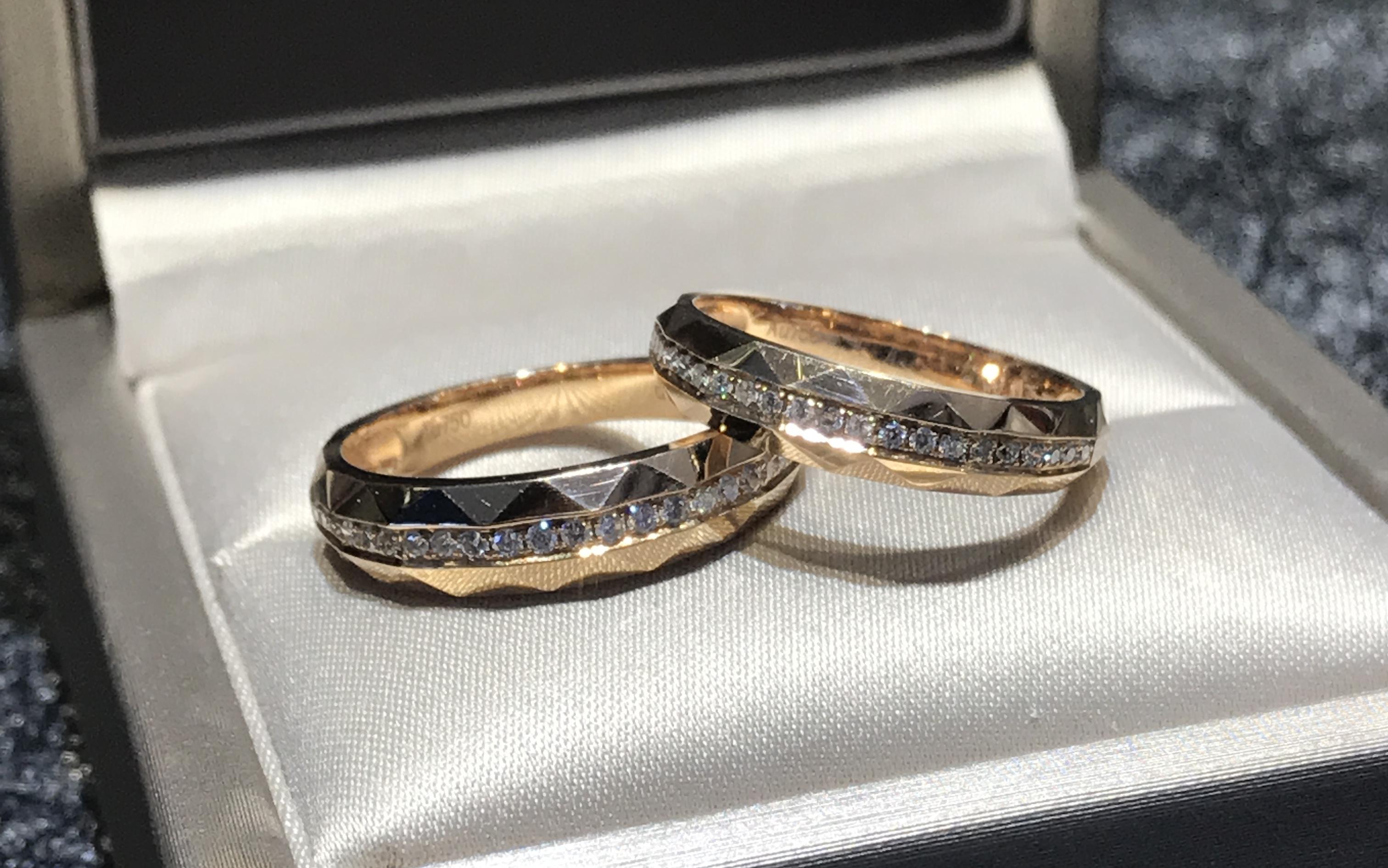 18K金 玫瑰金  钻石情侣对戒