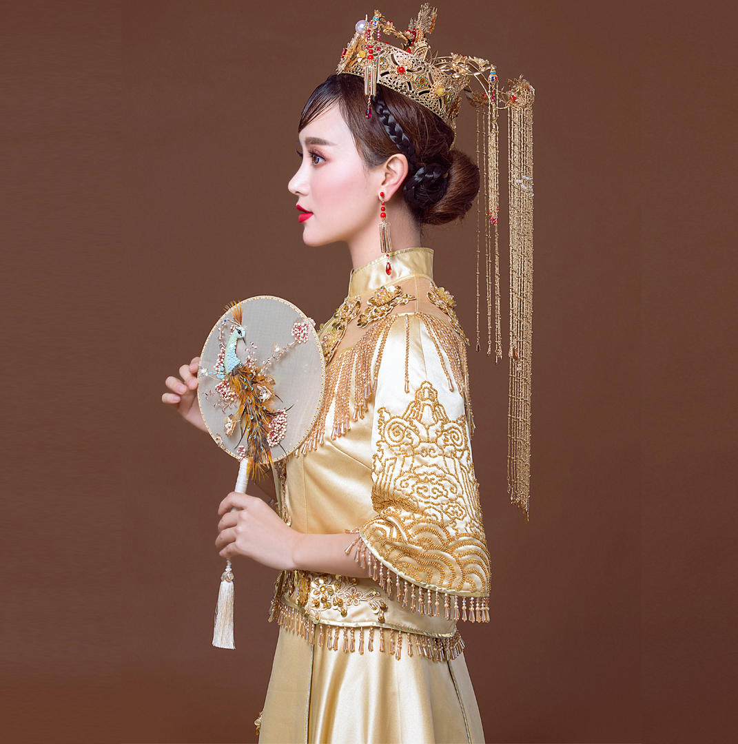 新款手工珠绣新中式双飘礼服