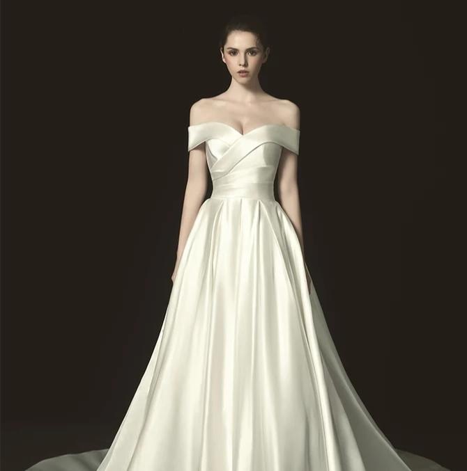 一字肩显瘦纯缎面舒适大拖尾7件套