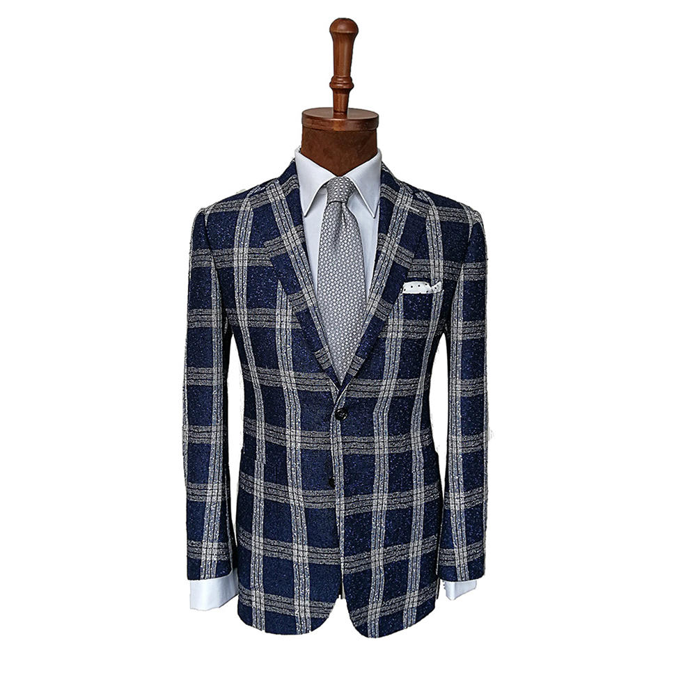 优山 意大利那不勒斯风格蓝白大格子休闲单西