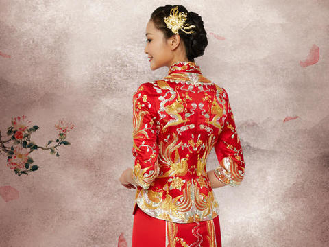 龙凤呈祥手工刺绣龙凤褂  中式婚礼服 中式嫁衣