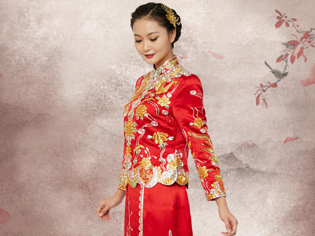 双喜临门手工刺绣龙凤褂 中式婚礼服 中式嫁衣