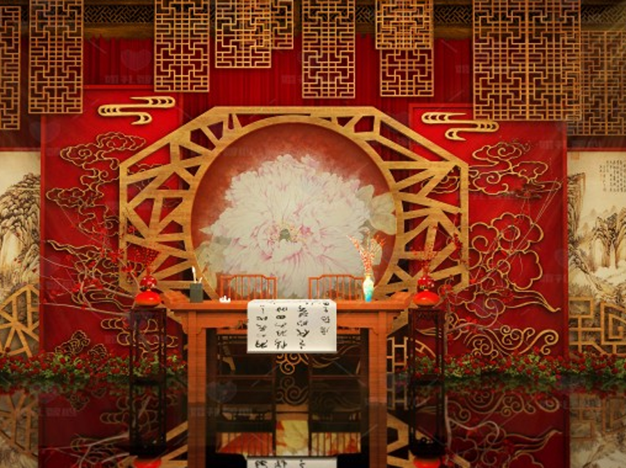 苏州一生一世婚礼-红色中式、三片龙门架灯光，纱笼