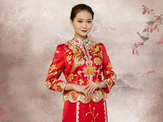 双喜临门手工刺绣龙凤褂 中式婚礼服 中式嫁衣