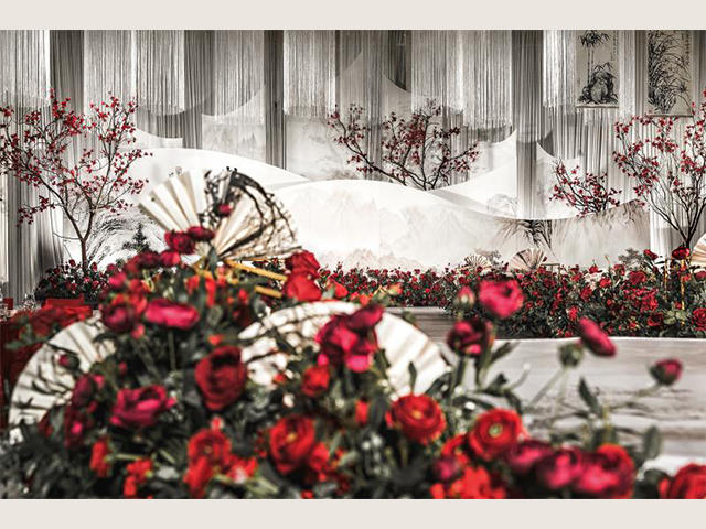 新中式水墨红梅婚礼 文化意蕴深厚