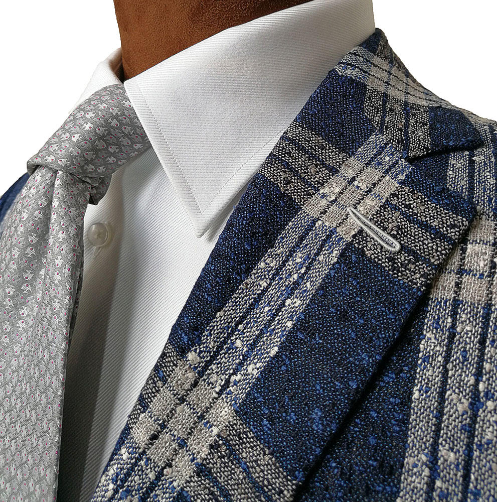 优山 意大利那不勒斯风格蓝白大格子休闲单西