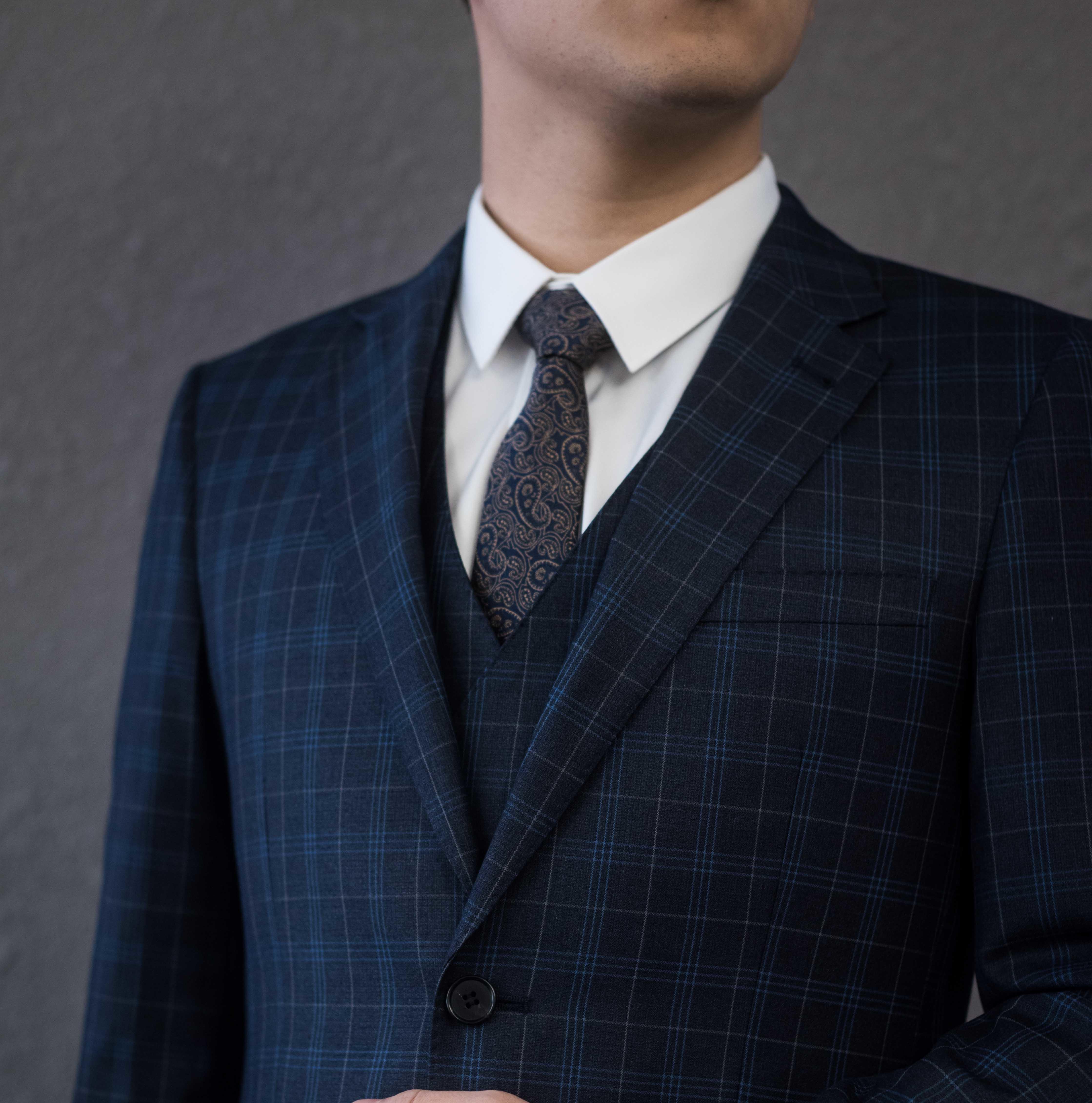 含羊毛西装三件套  结婚年会司仪主持西装