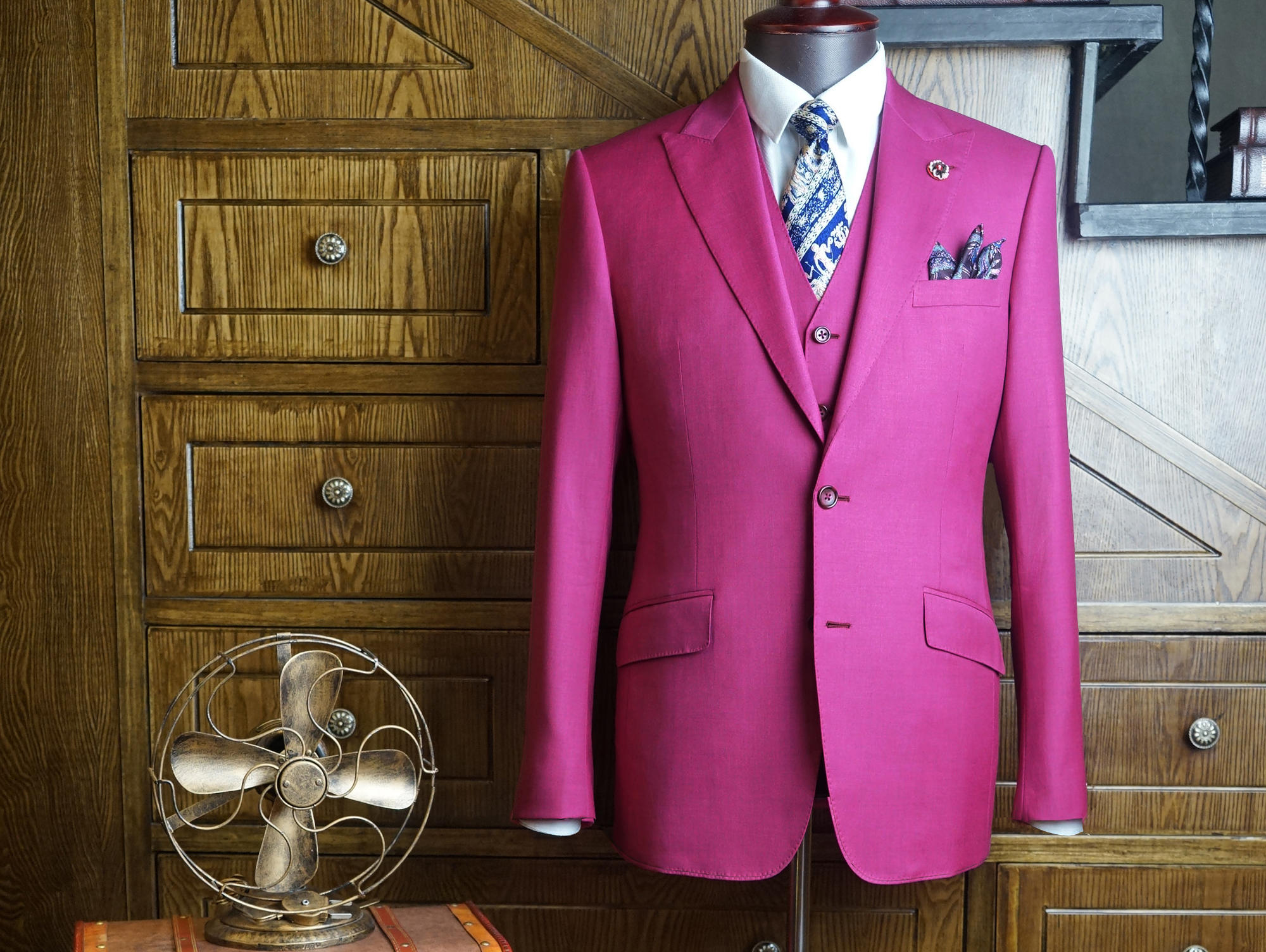 【深岚样衣】玫红色简约西服