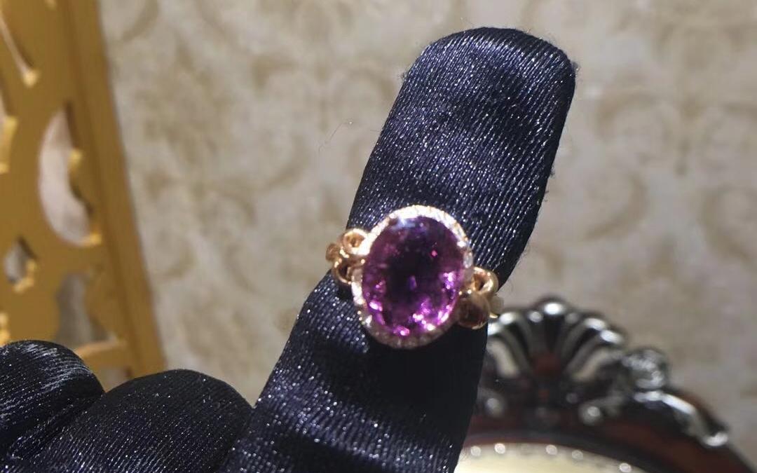18K金西瓜红碧玺镶钻女戒