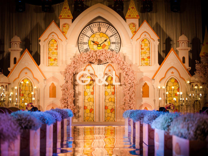 艾丽婚礼 文森特酒店暖金欧式教堂满婚礼送甜品台