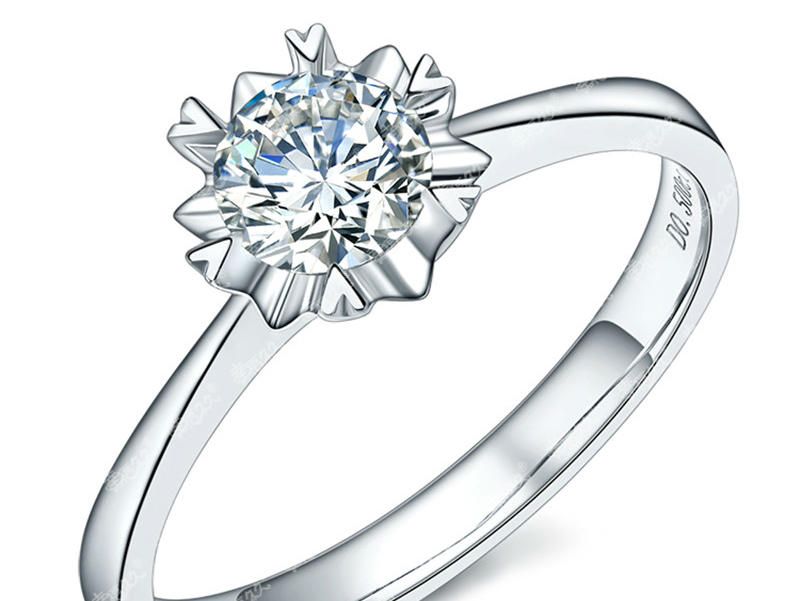 雪花镶白18K金50分钻石求婚定婚结婚戒指钻戒