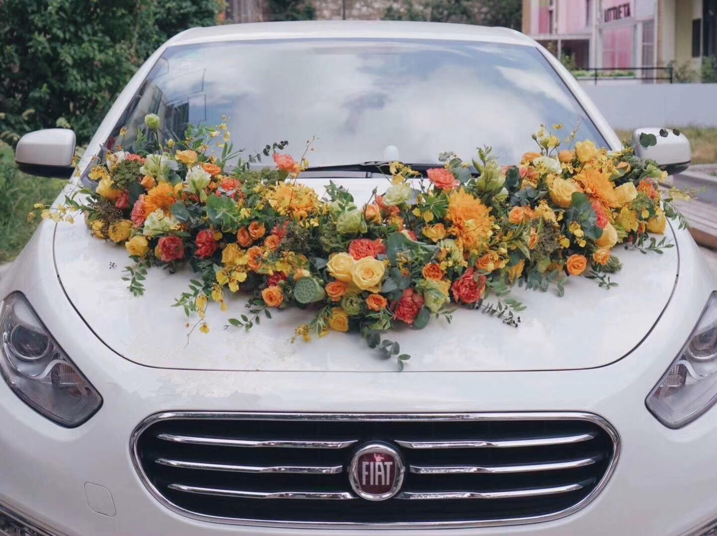 婚车鲜花布置套餐精选婚车鲜花定制橙色系