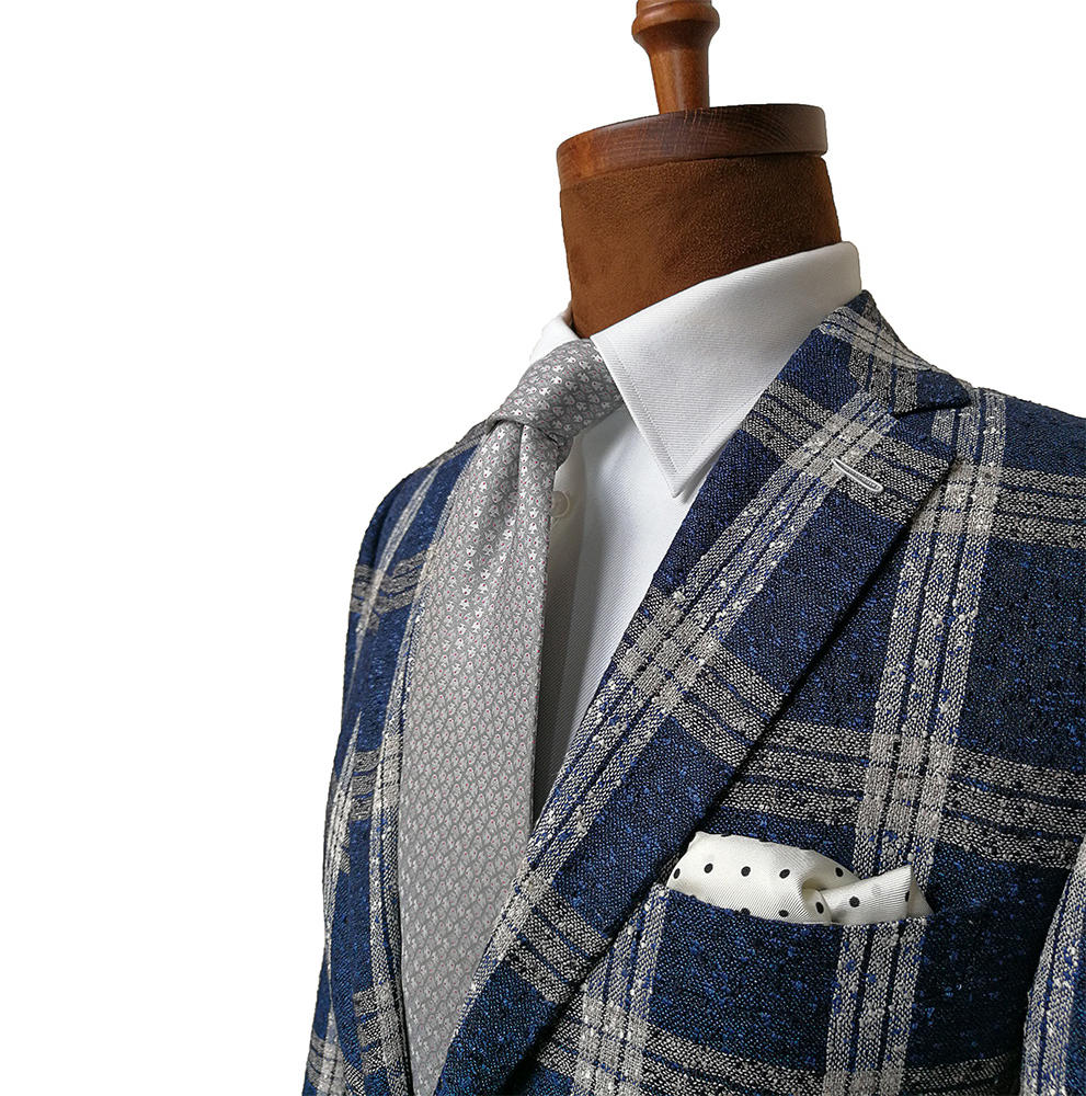 优山 意大利那不勒斯风格蓝白大格子休闲单西