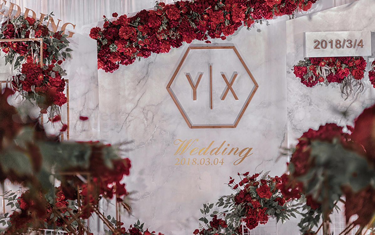 牧雨婚礼 大理石 红白碰撞