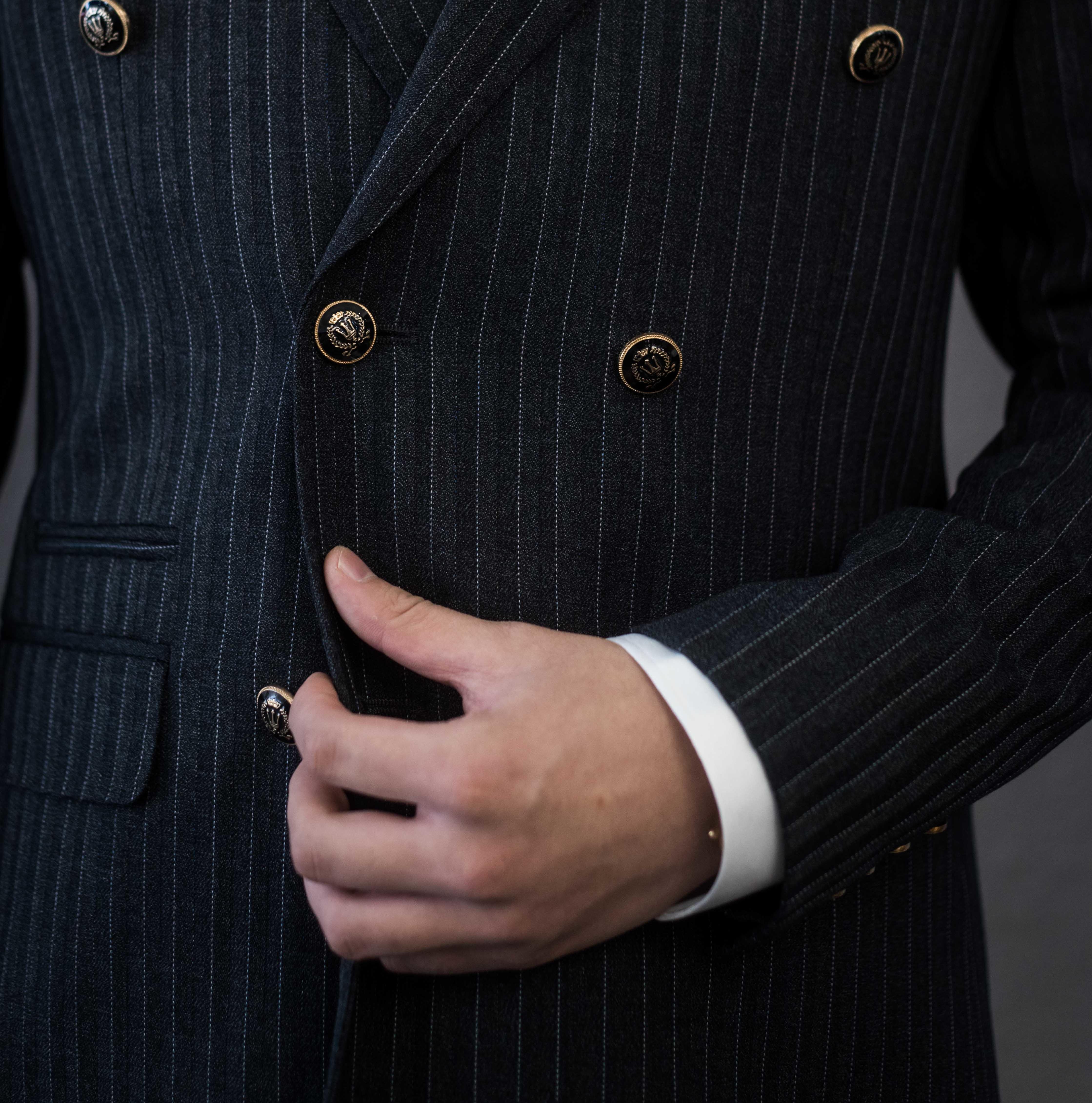 K馆西装 双排扣条纹结婚新郎必选西装