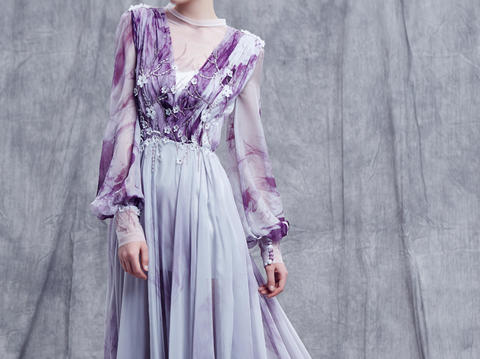 逸品定制 GA603时尚紫色飘逸抹胸礼服长裙