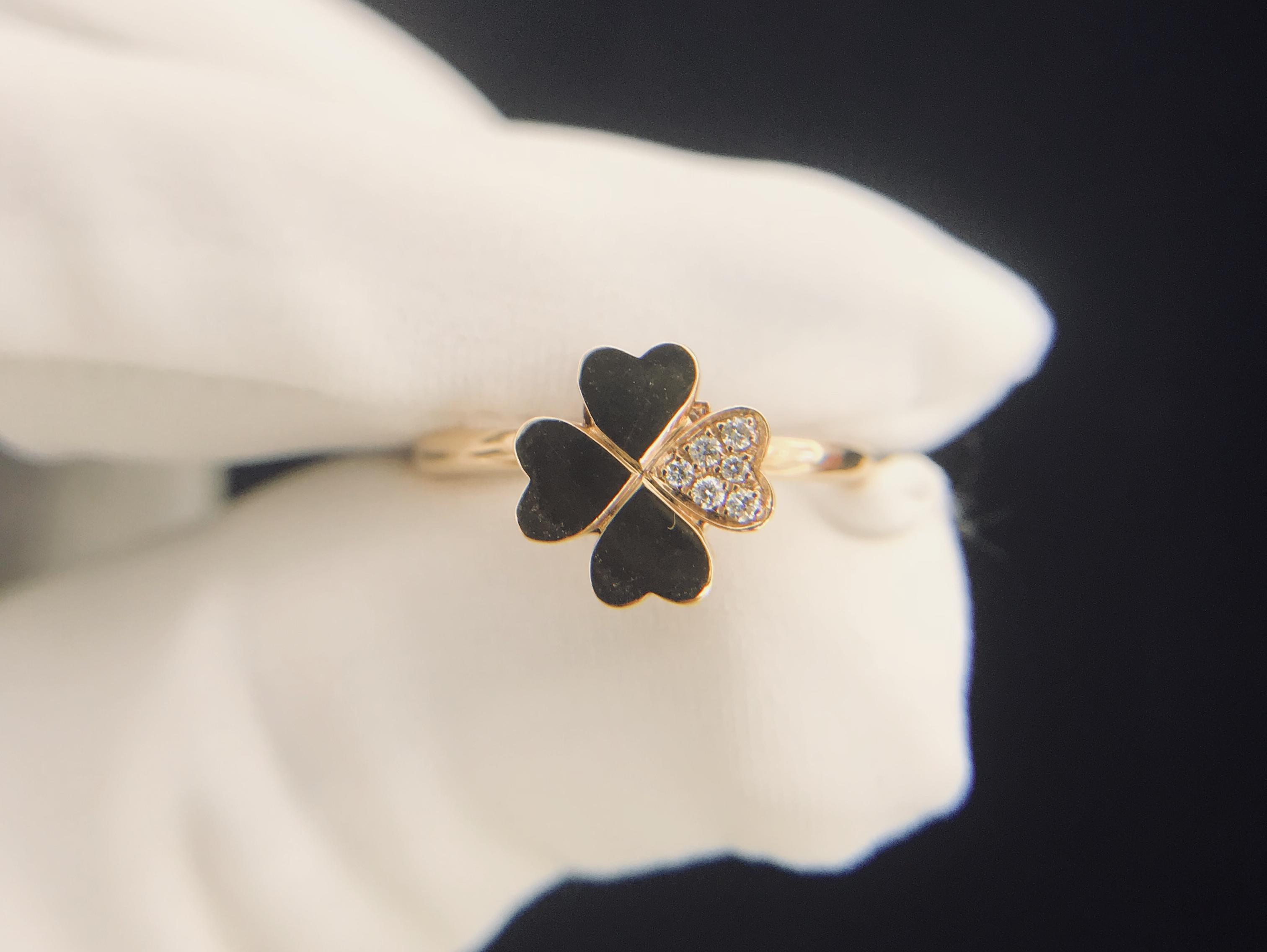 18K红四叶草可转动钻石戒指女戒