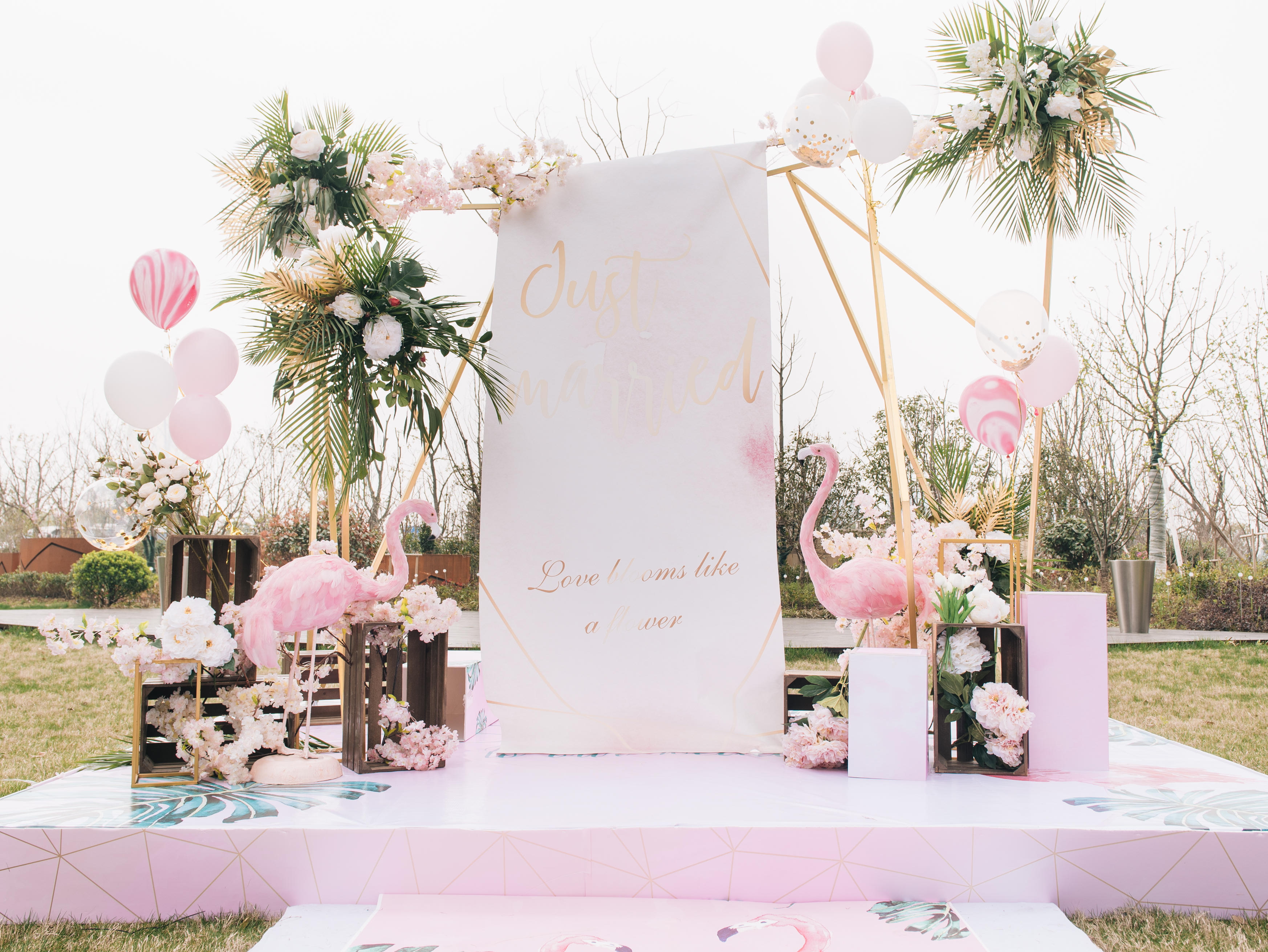【丽宝原创】户外小清新+网红火烈鸟的草坪婚礼