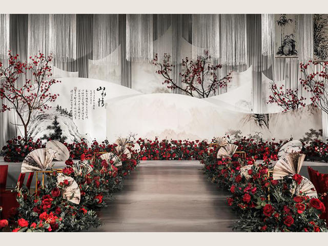 新中式水墨红梅婚礼 文化意蕴深厚