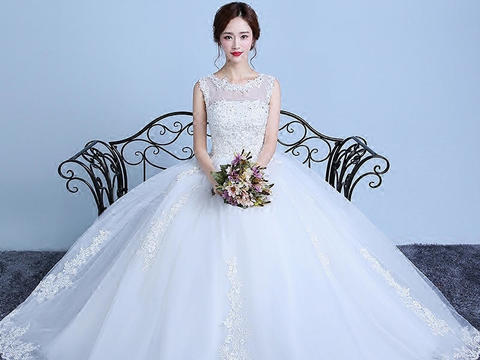 品薇嫁衣韩式双肩修身显瘦蕾丝拖尾婚纱