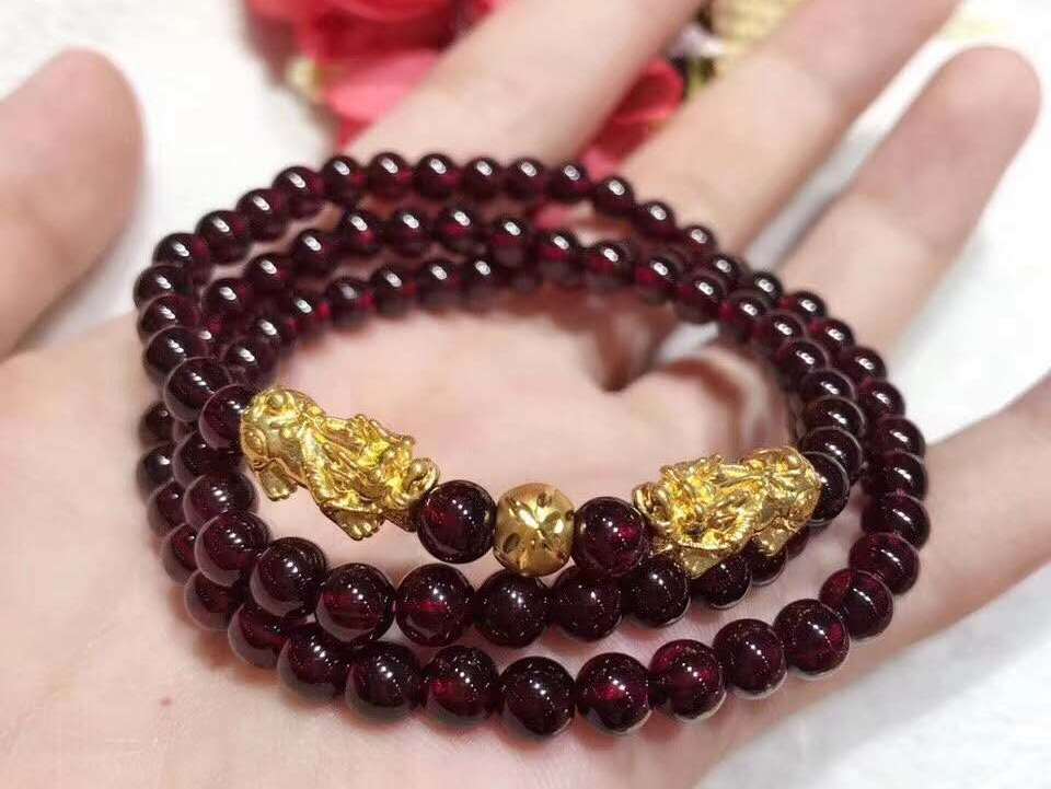 簡約3D硬金黃金神獸招財(cái)貔貅純天然石榴