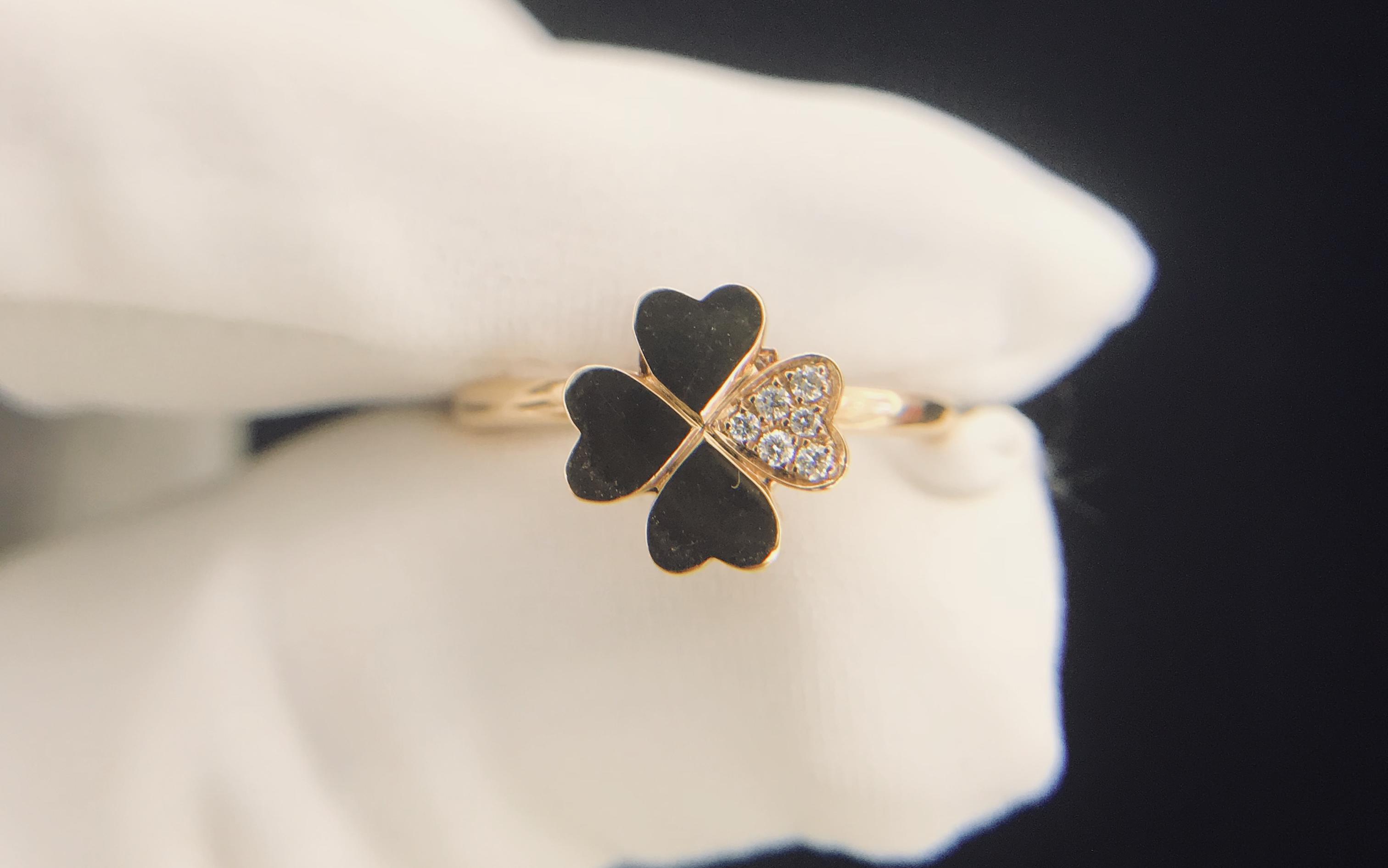 18K红四叶草可转动钻石戒指女戒