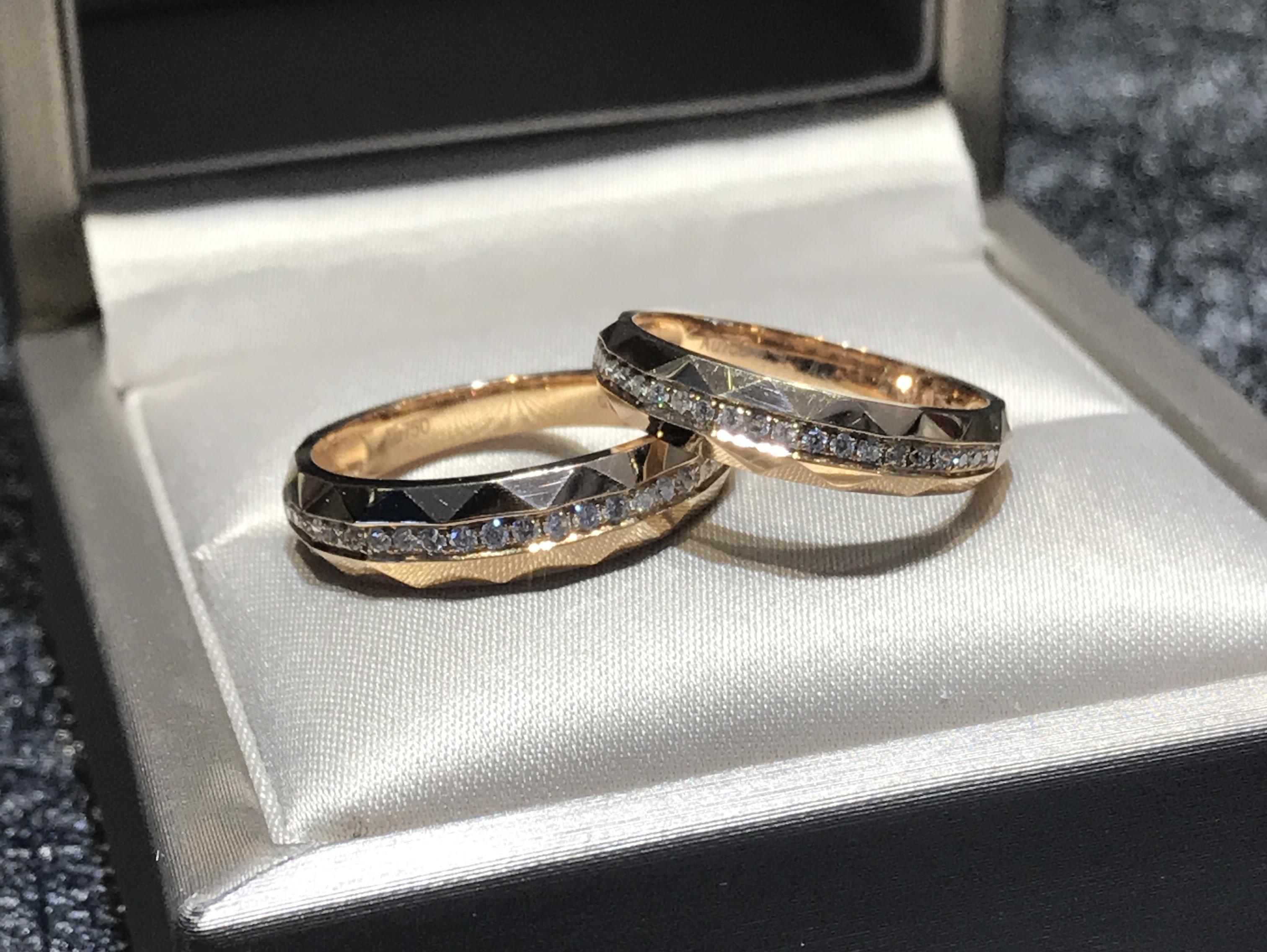 18K金 玫瑰金  钻石情侣对戒