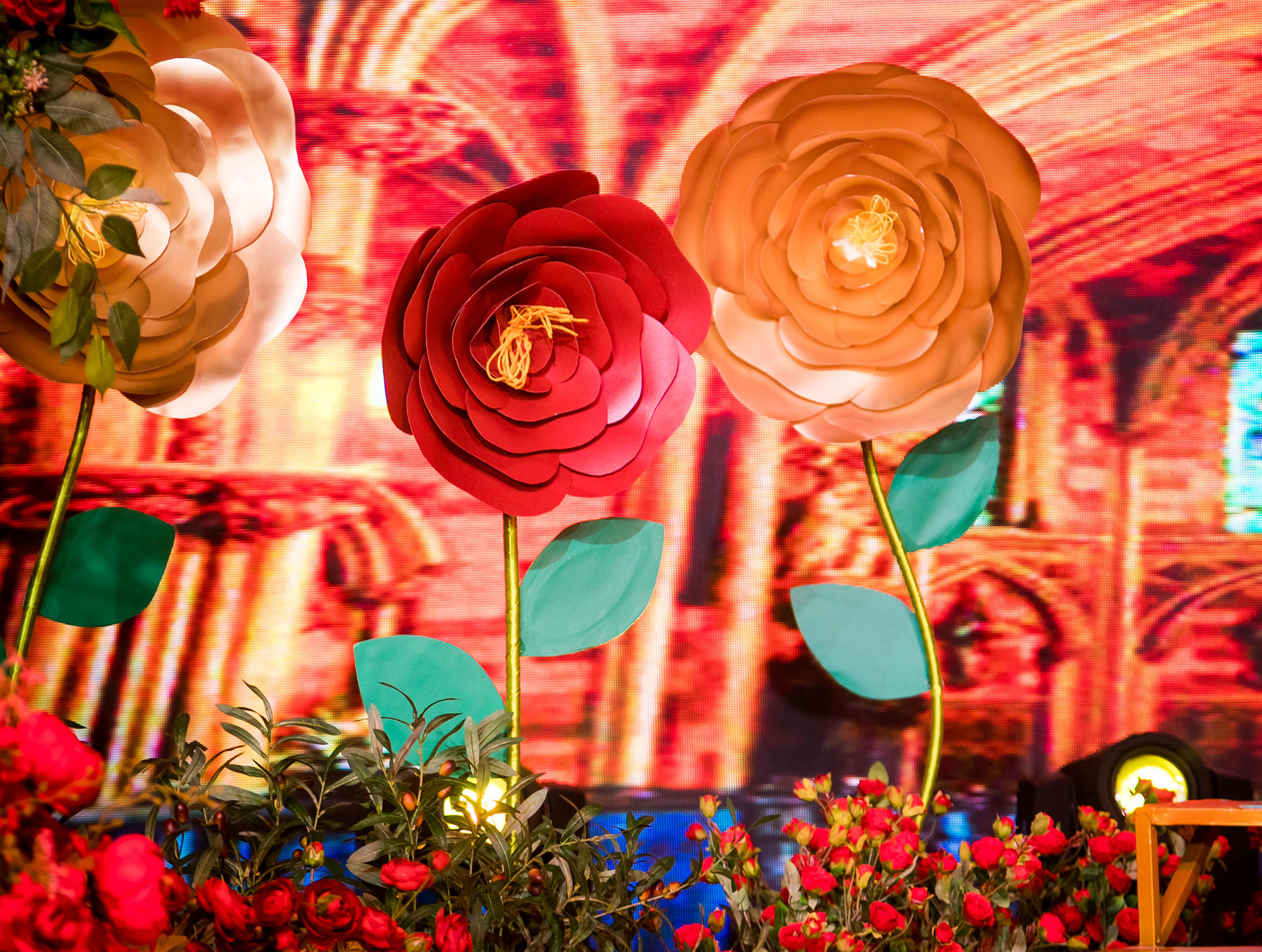 【红金欧式】铂爵宫凡尔赛殿堂背景大屏婚礼