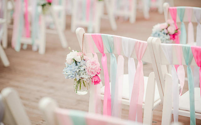 粉色蓝色，清新的露台户外婚礼，许仙楼