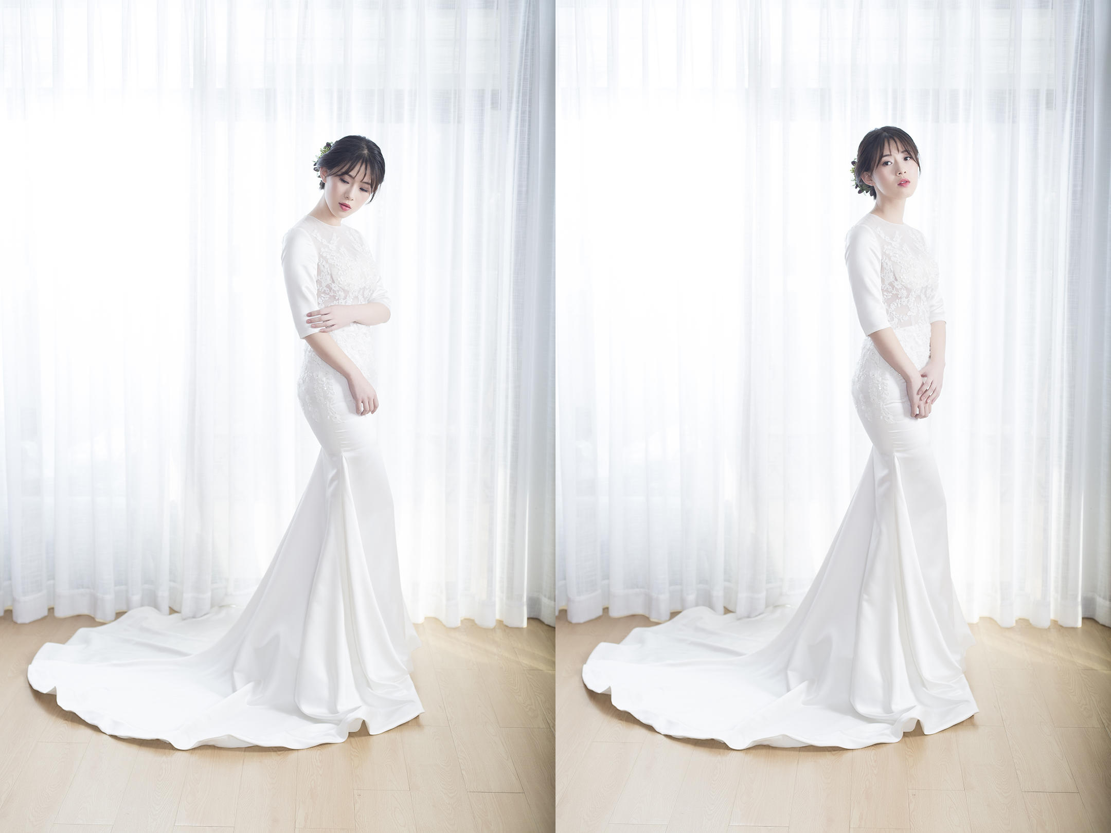 【高定单租】玉立百合——象牙白缎摆蕾丝复古鱼尾拖