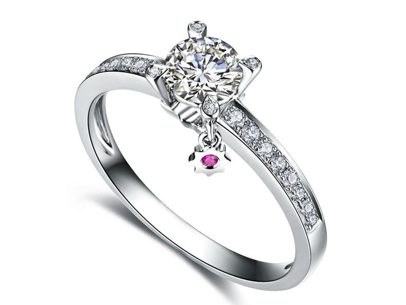 【咱们相爱吧】 白18K金钻石镶红宝石结婚戒指