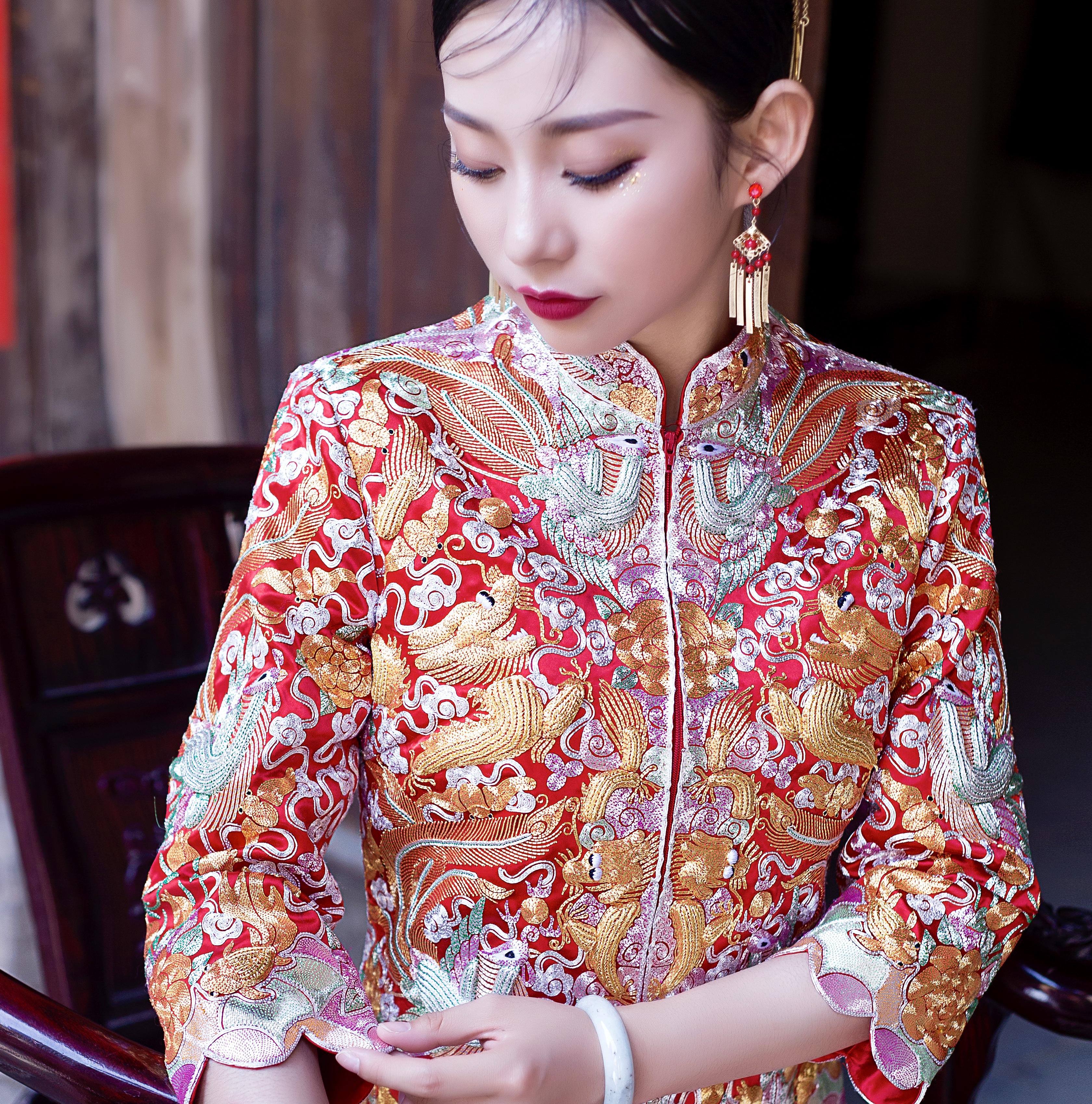 【潮婚特卖】纯手工刺绣传统龙凤褂----大伍福