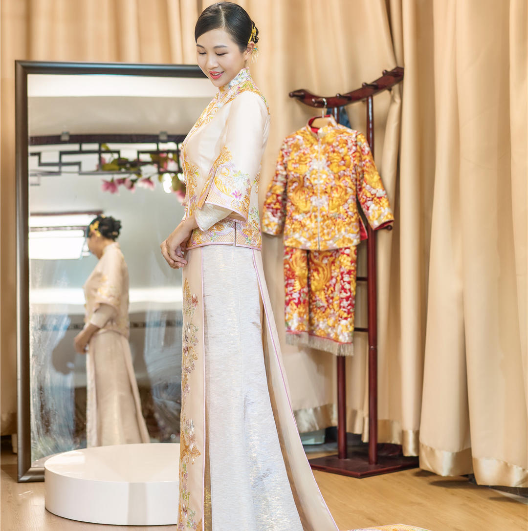 【潮婚特卖】【茛苕花开】新中式小拖尾秀禾服   