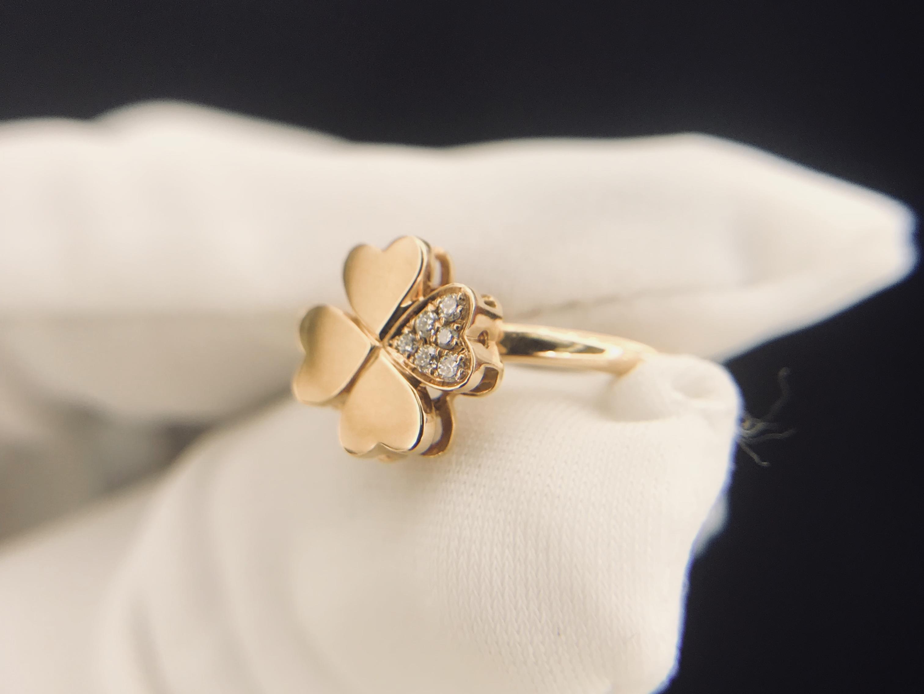 18K红四叶草可转动钻石戒指女戒