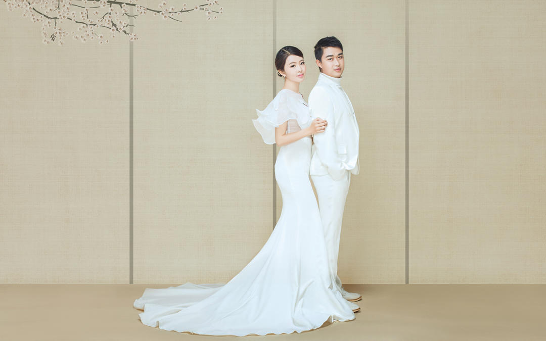 中国风-工笔画婚纱送给西柚夫妇