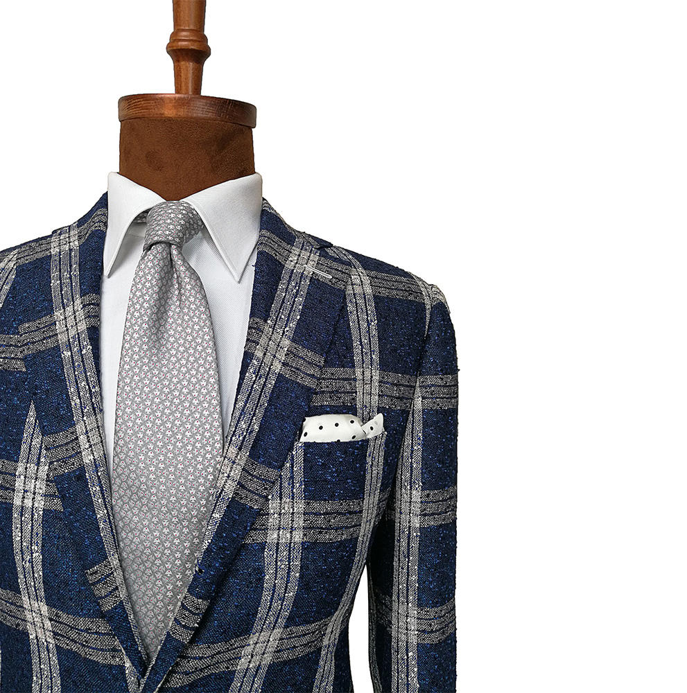 优山 意大利那不勒斯风格蓝白大格子休闲单西