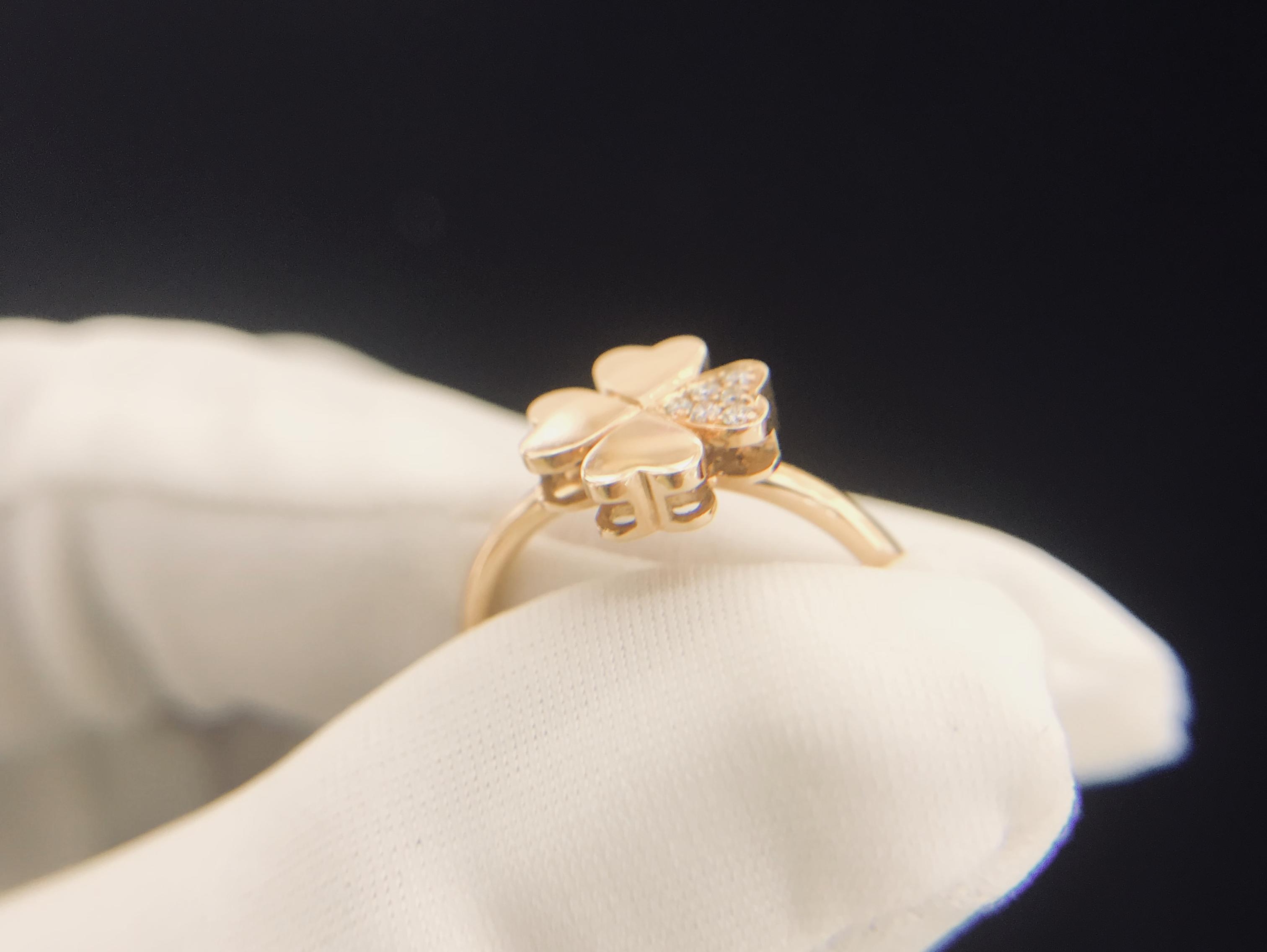 18K红四叶草可转动钻石戒指女戒