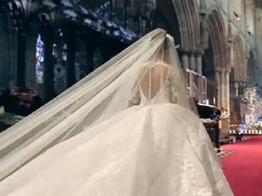 2016昆凌婚纱同款 奢华水钻定制大拖尾婚纱