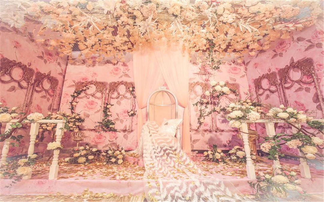 粉金色洛可可风少女心婚礼《粉色花园》