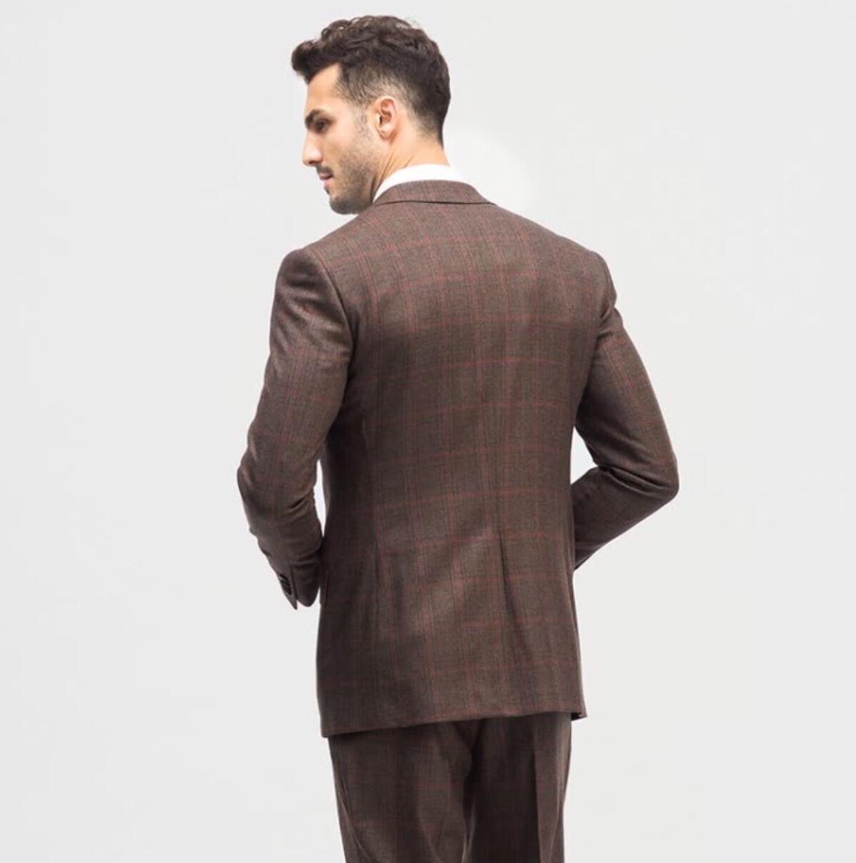 【西服宇钿】手工定制男士格子三件套结婚礼服