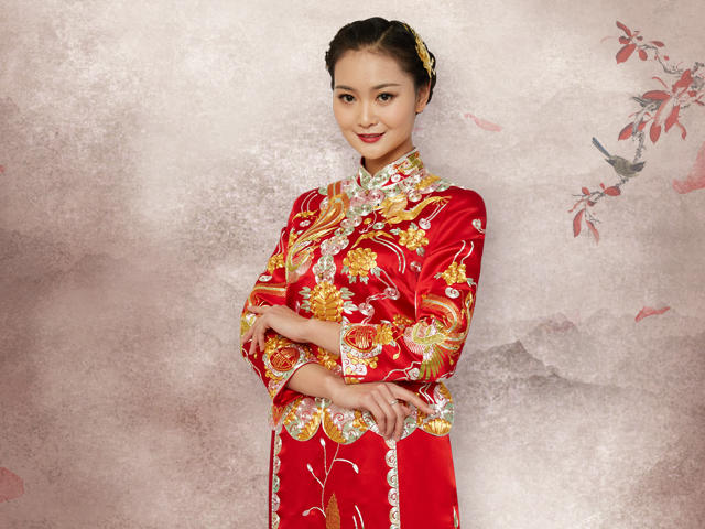 双喜临门手工刺绣龙凤褂 中式婚礼服 中式嫁衣