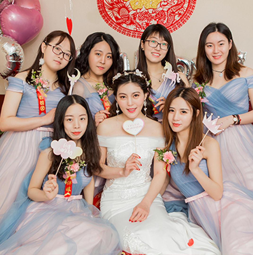 【欣薇婚纱】婚纱礼服套 --粉蓝拼纱伴娘服4件套