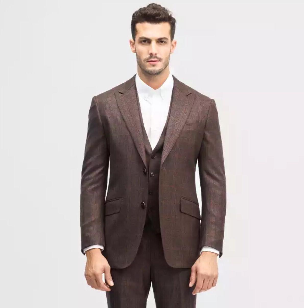 【西服宇钿】手工定制男士格子三件套结婚礼服