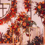 中式婚礼 大理石纹与红色花艺拼接