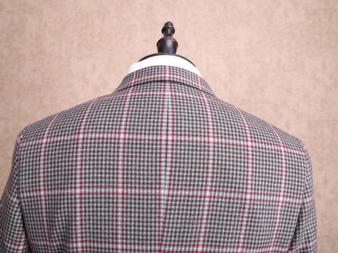 红领西服高级定制——灰色格纹平驳领双排扣西服套装