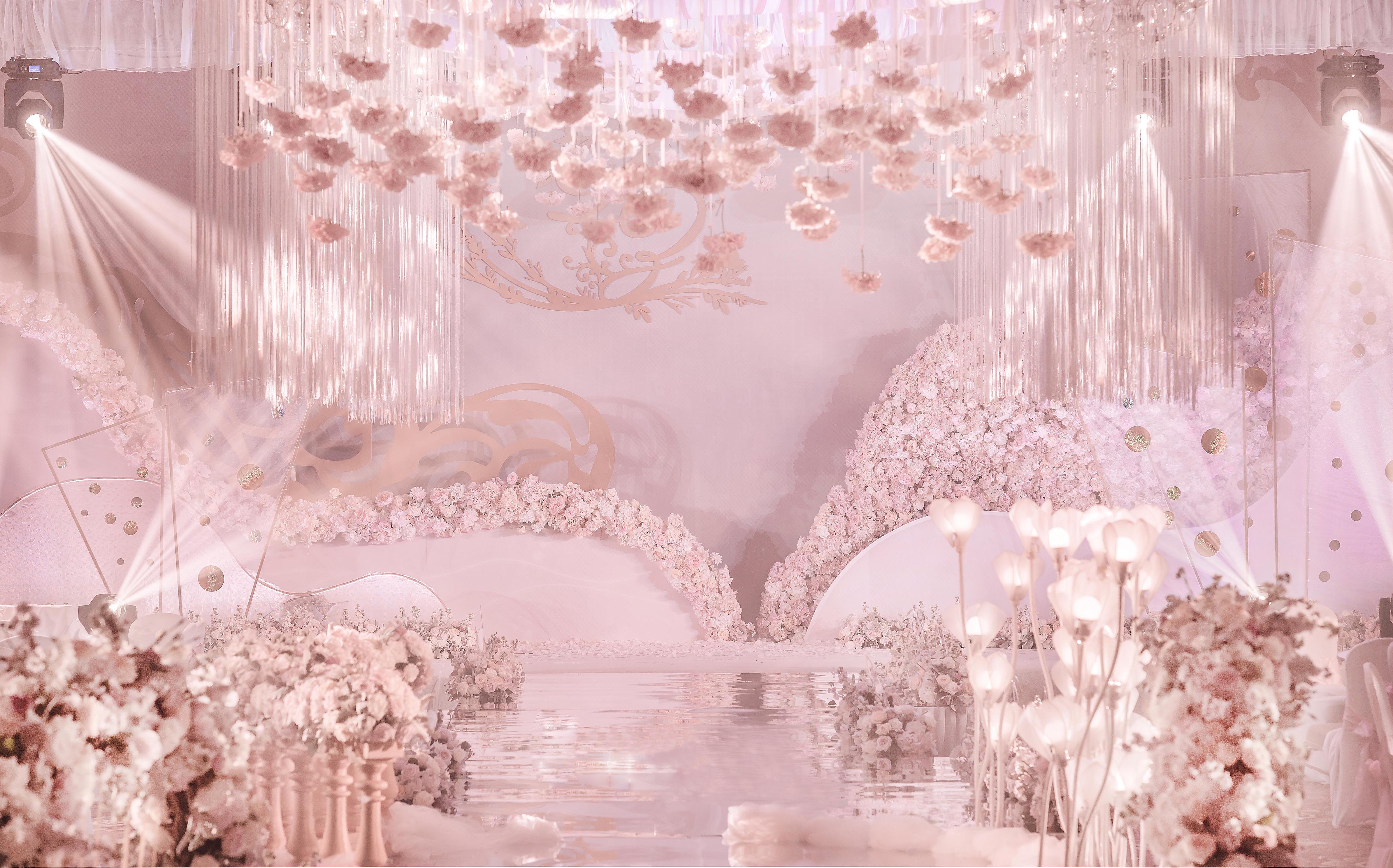 【恋羽】粉色鲜花浪漫室内灯光主题婚礼