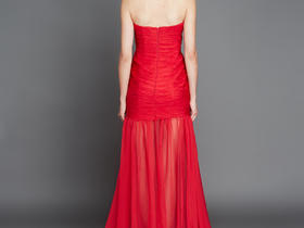 逸品定制 14212 红色天丝修身齐地小拖尾礼服
