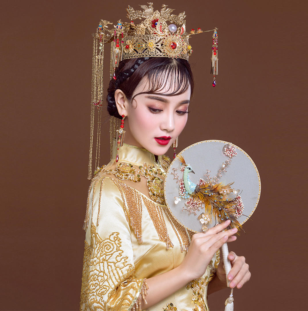 新款手工珠绣新中式双飘礼服