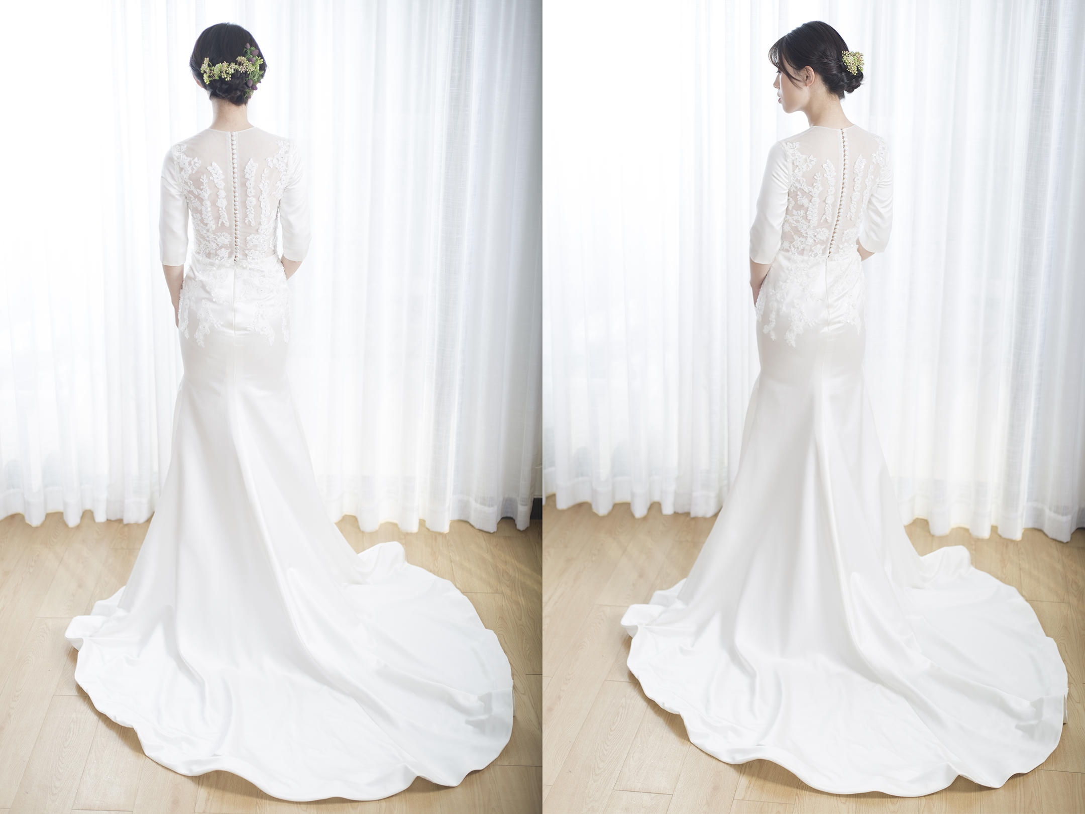 【高定单租】玉立百合——象牙白缎摆蕾丝复古鱼尾拖