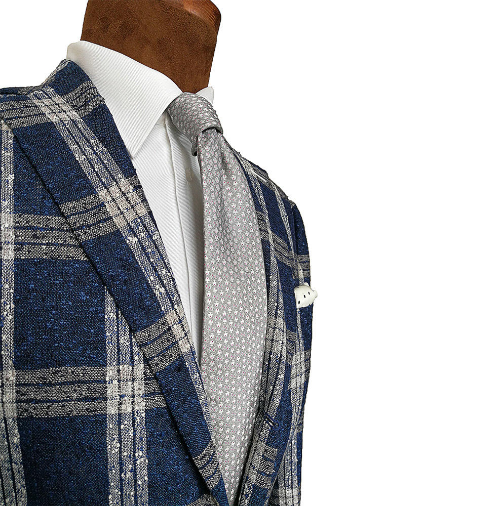 优山 意大利那不勒斯风格蓝白大格子休闲单西